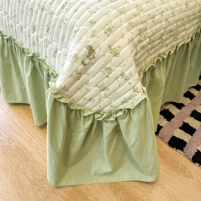 91家纺网 家纺一手货源 找家纺 大麦家纺 2026新款水洗古棉床盖印花四件套 林间小兔