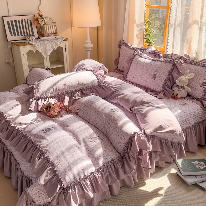 91家纺网 家纺一手货源 找家纺 大麦家纺 2026新款水洗古棉床盖印花四件套 漫野