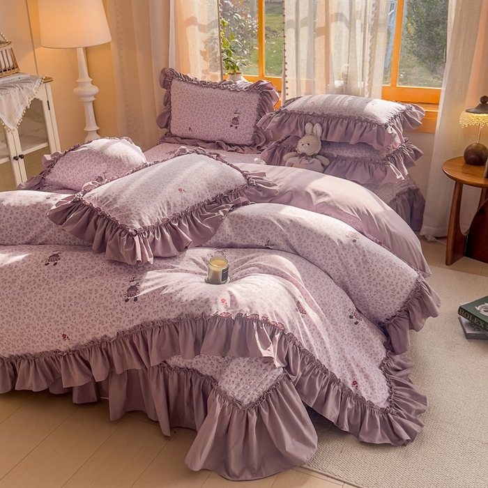 91家纺网 家纺一手货源 找家纺 大麦家纺 2026新款水洗古棉床盖印花四件套 漫野