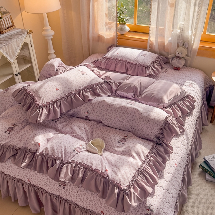 91家纺网 家纺一手货源 找家纺 大麦家纺 2026新款水洗古棉床盖印花四件套 漫野