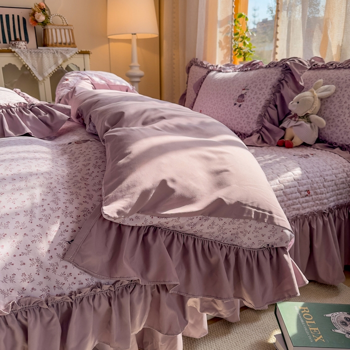 91家纺网 家纺一手货源 找家纺 大麦家纺 2026新款水洗古棉床盖印花四件套 漫野