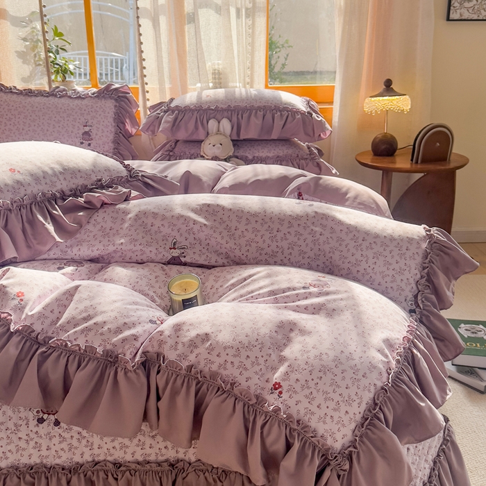 91家纺网 家纺一手货源 找家纺 大麦家纺 2026新款水洗古棉床盖印花四件套 漫野