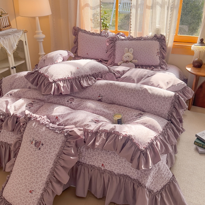 91家纺网 家纺一手货源 找家纺 大麦家纺 2026新款水洗古棉床盖印花四件套 漫野