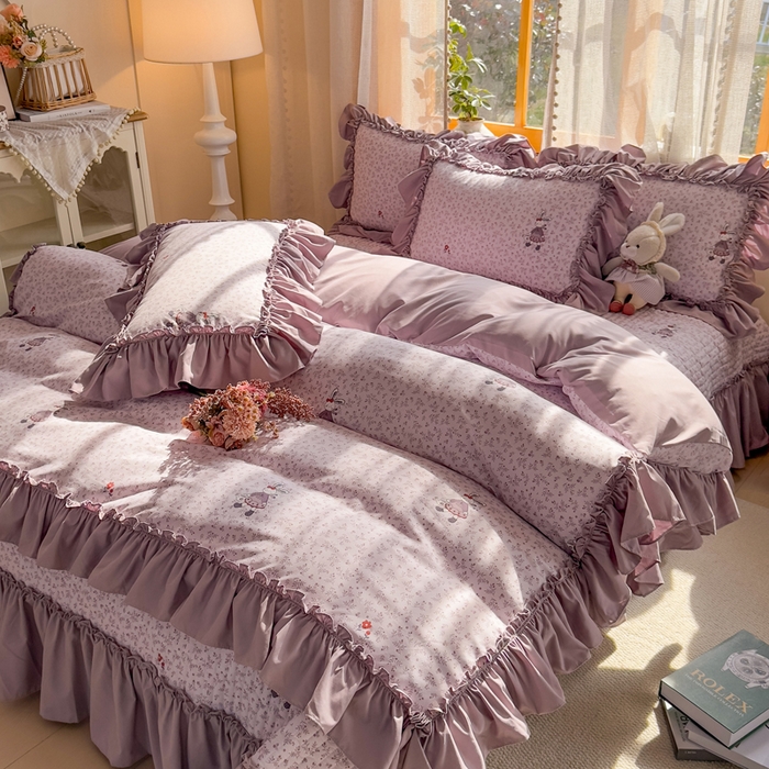 91家纺网 家纺一手货源 找家纺 大麦家纺 2026新款水洗古棉床盖印花四件套 漫野