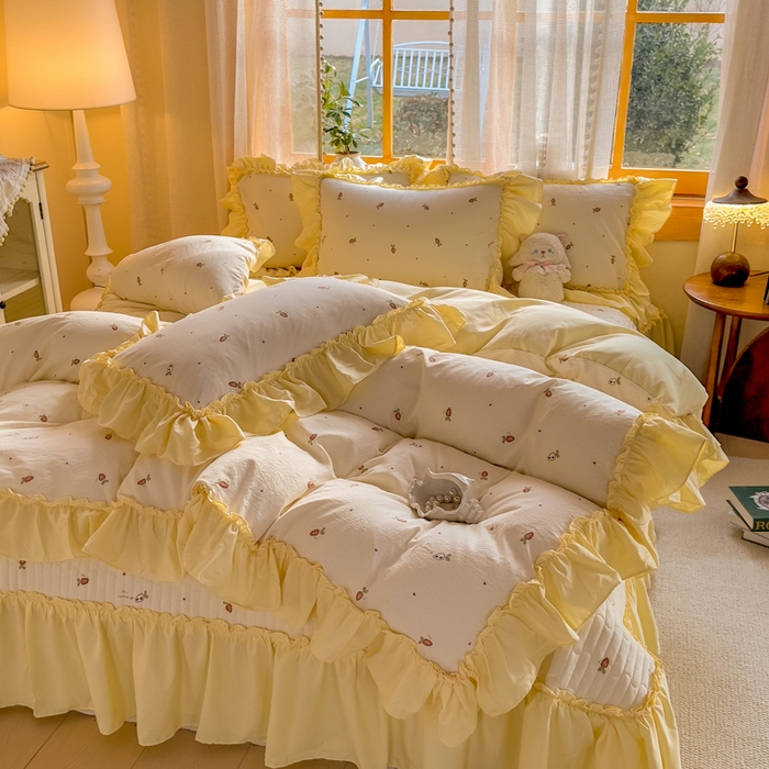 91家纺网 家纺一手货源 找家纺 大麦家纺 2026新款水洗古棉床盖印花四件套 莓果