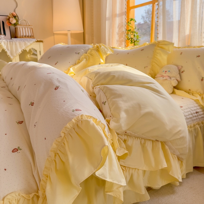 91家纺网 家纺一手货源 找家纺 大麦家纺 2026新款水洗古棉床盖印花四件套 莓果