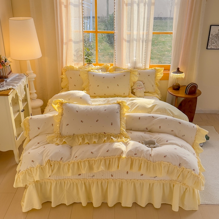 91家纺网 家纺一手货源 找家纺 大麦家纺 2026新款水洗古棉床盖印花四件套 莓果