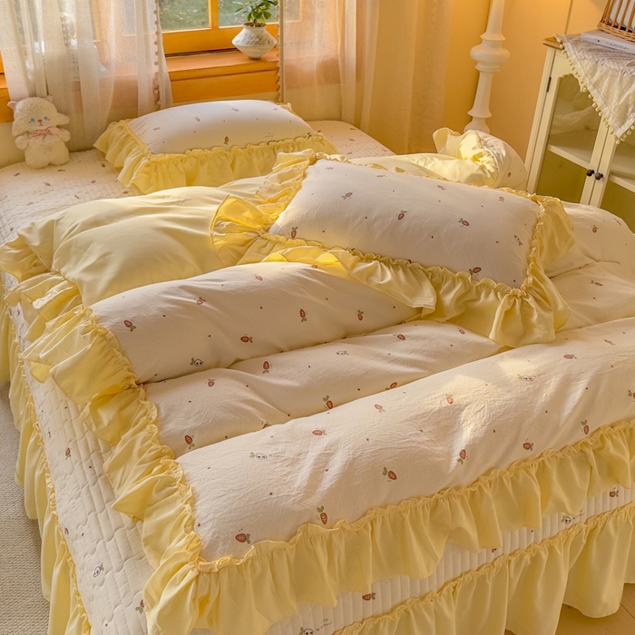 91家纺网 家纺一手货源 找家纺 大麦家纺 2026新款水洗古棉床盖印花四件套 莓果