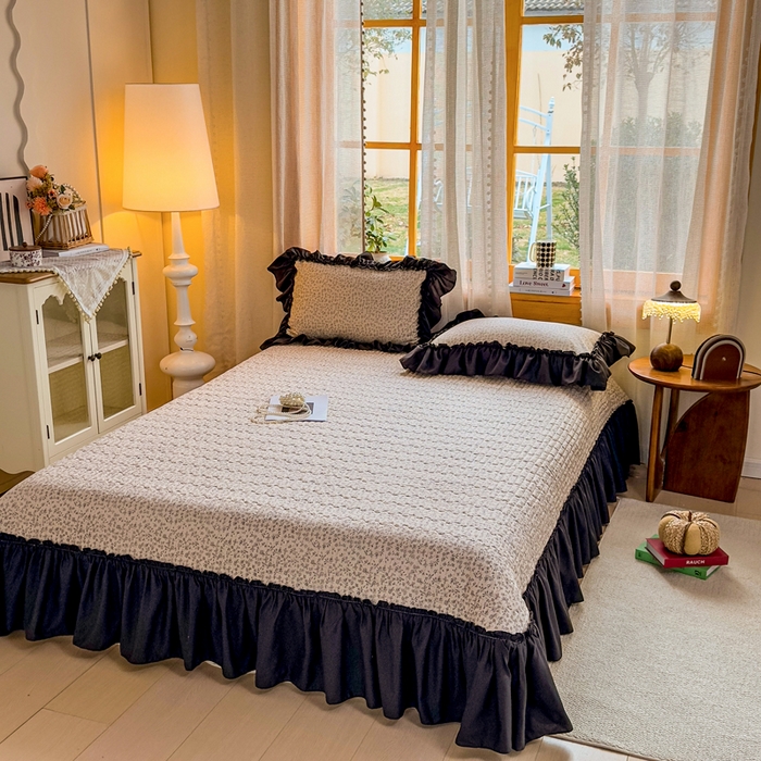 91家纺网 家纺一手货源 找家纺 大麦家纺 2026新款水洗古棉床盖印花四件套 墨芍