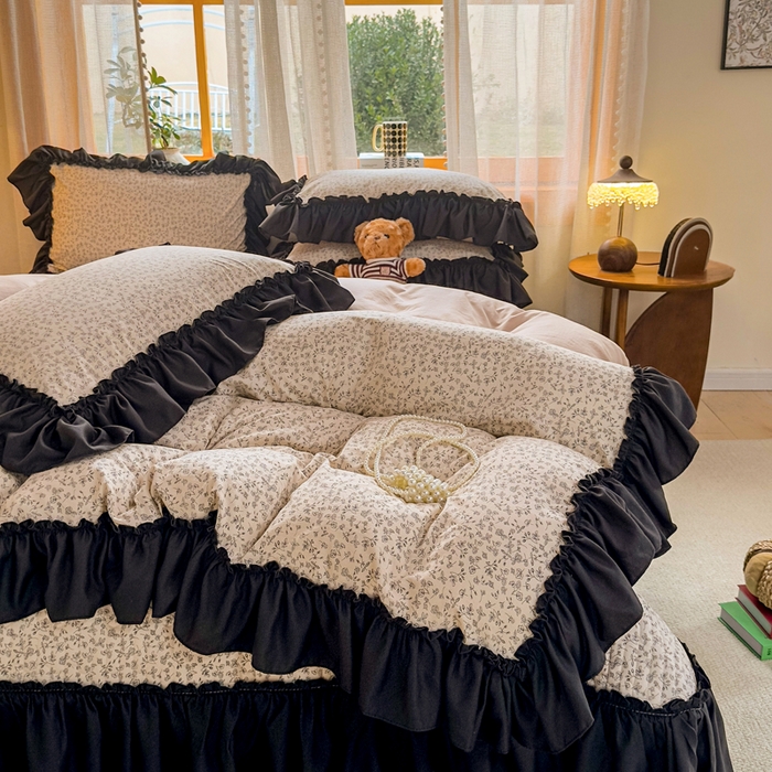 91家纺网 家纺一手货源 找家纺 大麦家纺 2026新款水洗古棉床盖印花四件套 墨芍