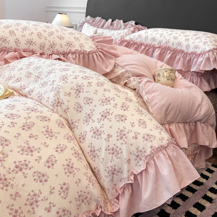 91家纺网 家纺一手货源 找家纺 大麦家纺 2026新款水洗古棉床盖印花四件套 七分甜