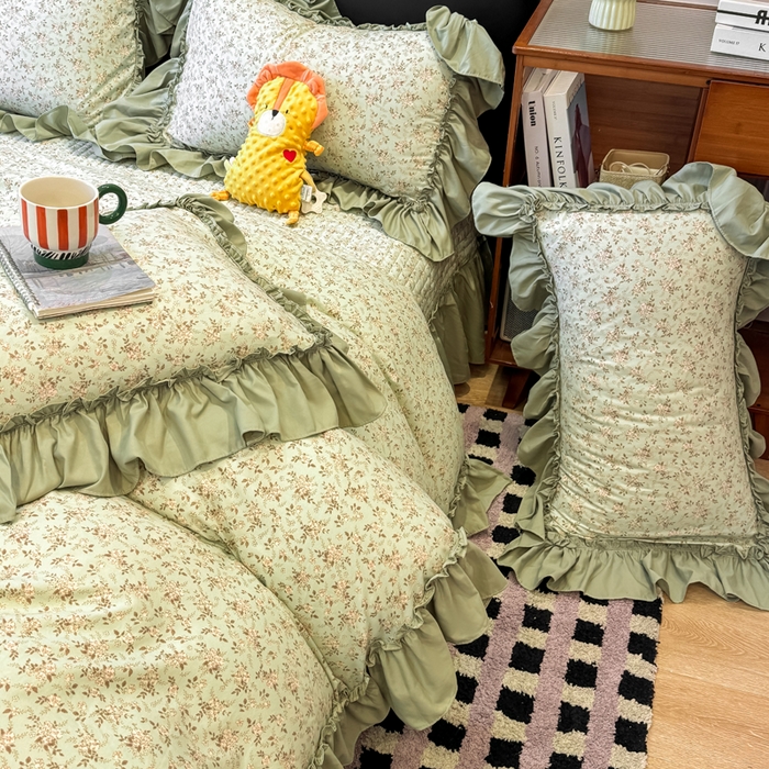 91家纺网 家纺一手货源 找家纺 大麦家纺 2026新款水洗古棉床盖印花四件套 秋海棠