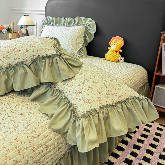 91家纺网 家纺一手货源 找家纺 大麦家纺 2026新款水洗古棉床盖印花四件套 秋海棠