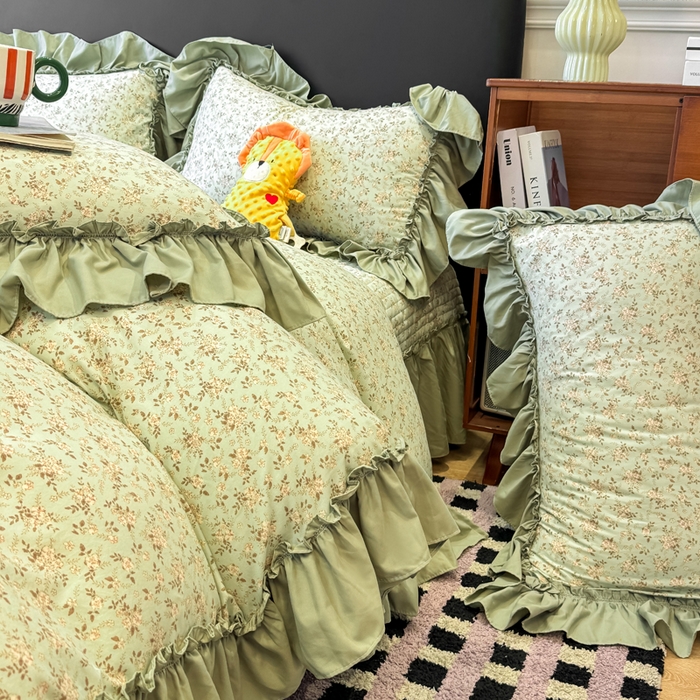 91家纺网 家纺一手货源 找家纺 大麦家纺 2026新款水洗古棉床盖印花四件套 秋海棠