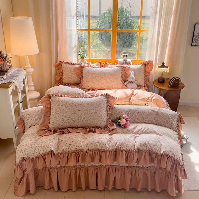 91家纺网 家纺一手货源 找家纺 大麦家纺 2026新款水洗古棉床盖印花四件套 星河入梦