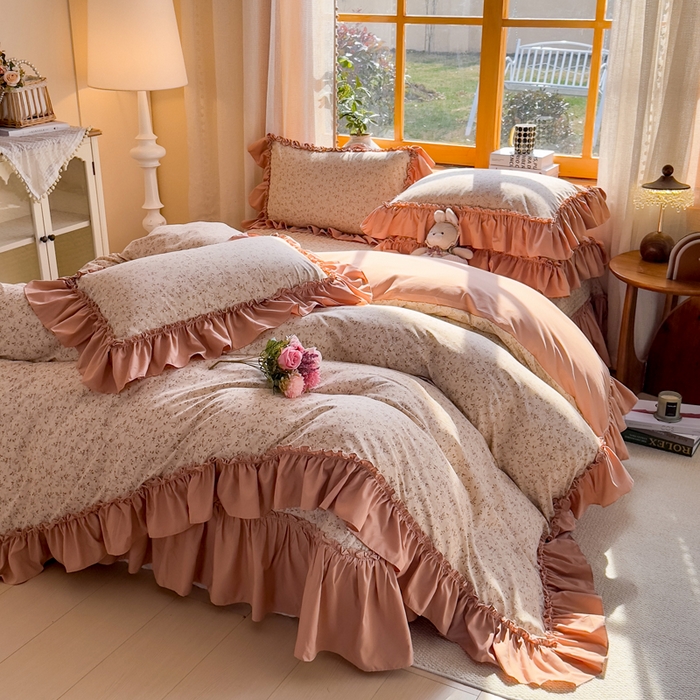 91家纺网 家纺一手货源 找家纺 大麦家纺 2026新款水洗古棉床盖印花四件套 星河入梦