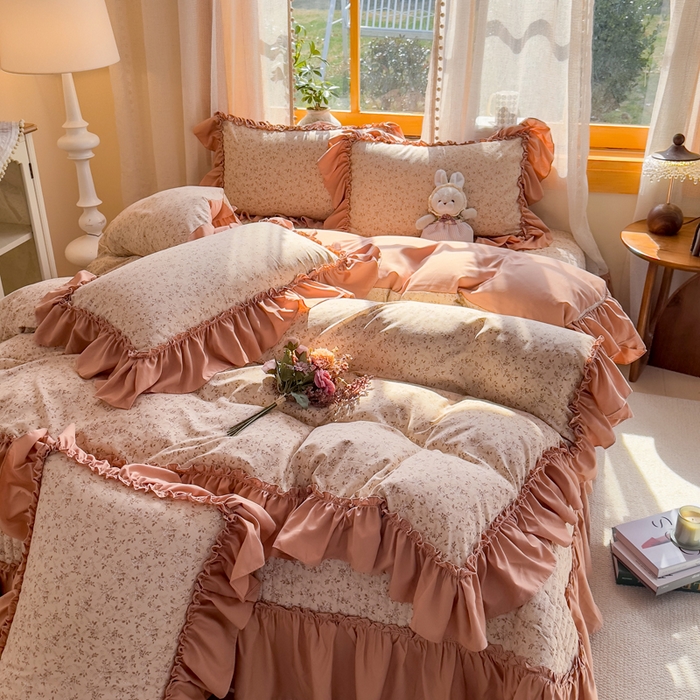 91家纺网 家纺一手货源 找家纺 大麦家纺 2026新款水洗古棉床盖印花四件套 星河入梦