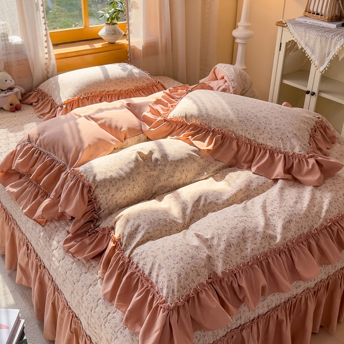 91家纺网 家纺一手货源 找家纺 大麦家纺 2026新款水洗古棉床盖印花四件套 星河入梦