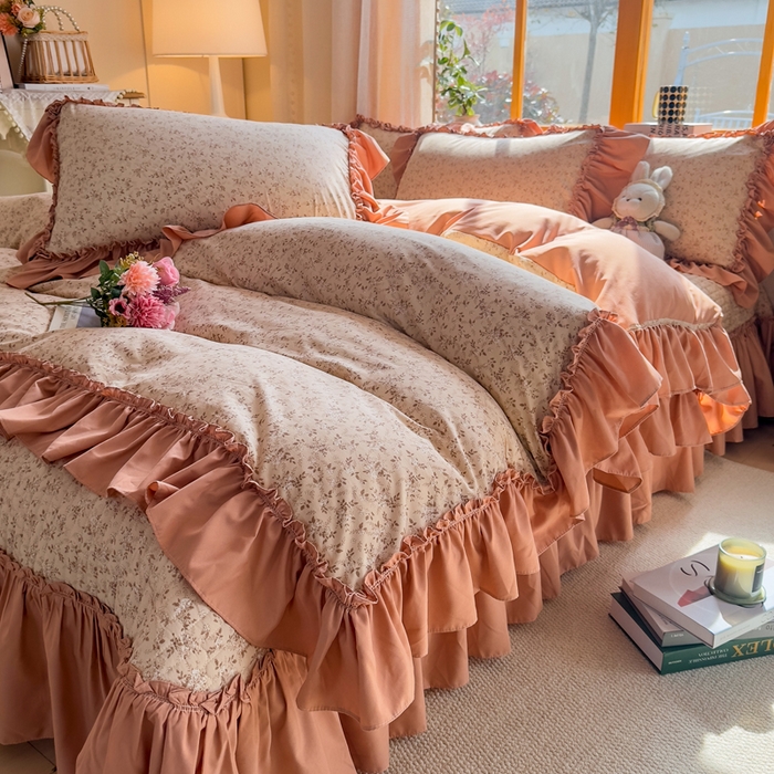 91家纺网 家纺一手货源 找家纺 大麦家纺 2026新款水洗古棉床盖印花四件套 星河入梦