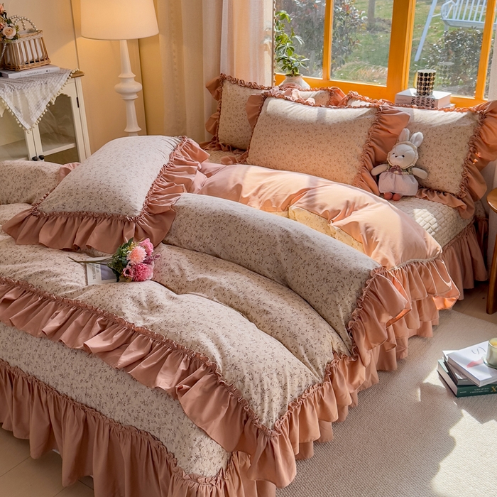 91家纺网 家纺一手货源 找家纺 大麦家纺 2026新款水洗古棉床盖印花四件套 星河入梦