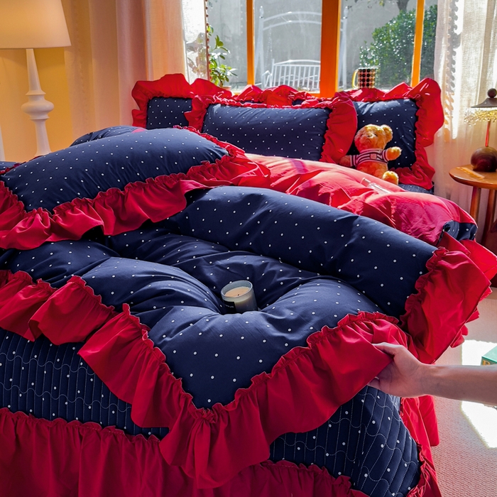 大麦家纺 2026新款水洗古棉床盖印花四件套 一点点蓝