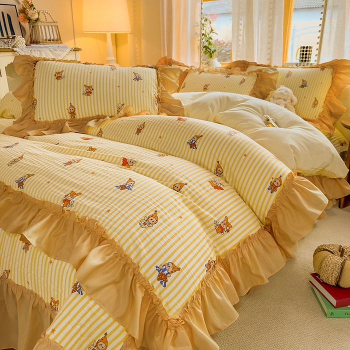 91家纺网 家纺一手货源 找家纺 大麦家纺 2026新款水洗古棉床盖印花四件套 月亮人