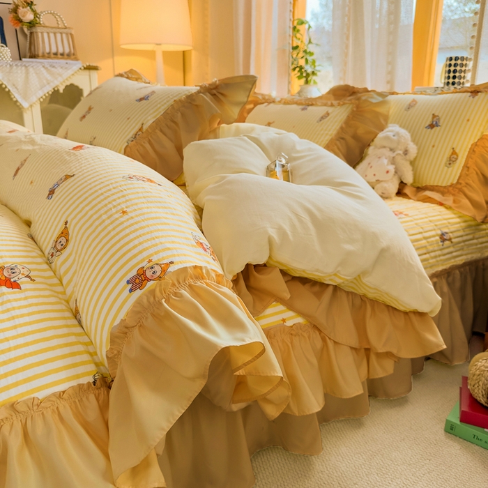 91家纺网 家纺一手货源 找家纺 大麦家纺 2026新款水洗古棉床盖印花四件套 月亮人