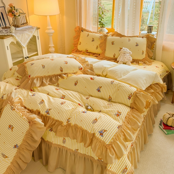 91家纺网 家纺一手货源 找家纺 大麦家纺 2026新款水洗古棉床盖印花四件套 月亮人