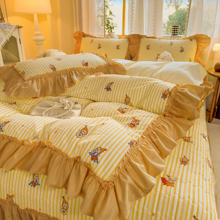 91家纺网 家纺一手货源 找家纺 大麦家纺 2026新款水洗古棉床盖印花四件套 月亮人