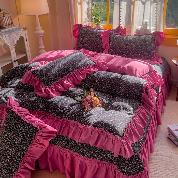 91家纺网 家纺一手货源 找家纺 大麦家纺 2026新款水洗古棉床盖印花四件套 知否