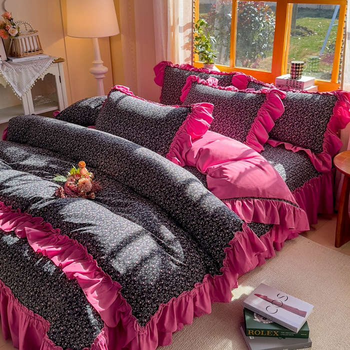 91家纺网 家纺一手货源 找家纺 大麦家纺 2026新款水洗古棉床盖印花四件套 知否