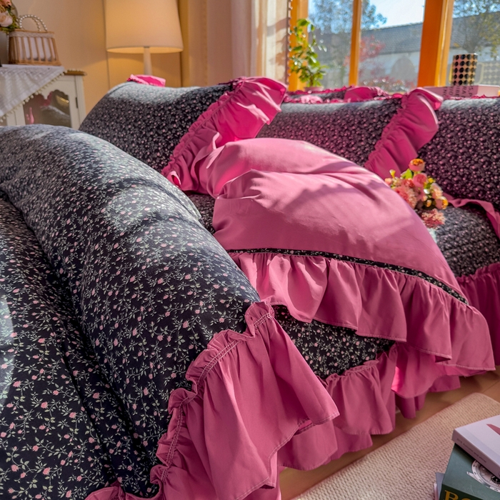 91家纺网 家纺一手货源 找家纺 大麦家纺 2026新款水洗古棉床盖印花四件套 知否