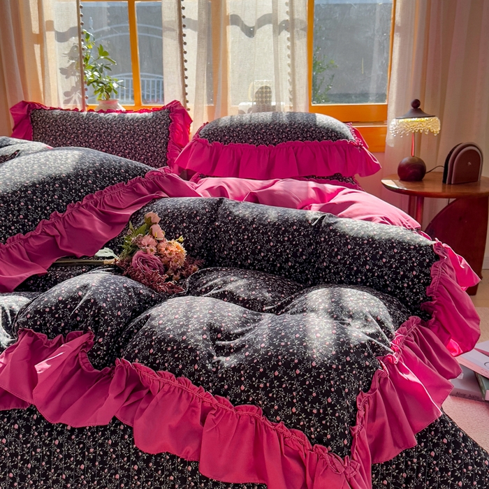 91家纺网 家纺一手货源 找家纺 大麦家纺 2026新款水洗古棉床盖印花四件套 知否