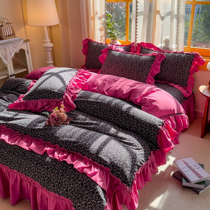 91家纺网 家纺一手货源 找家纺 大麦家纺 2026新款水洗古棉床盖印花四件套 知否