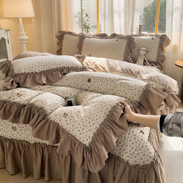 91家纺网 家纺一手货源 找家纺 大麦家纺 2026新款水洗古棉床盖印花四件套 织梦时空