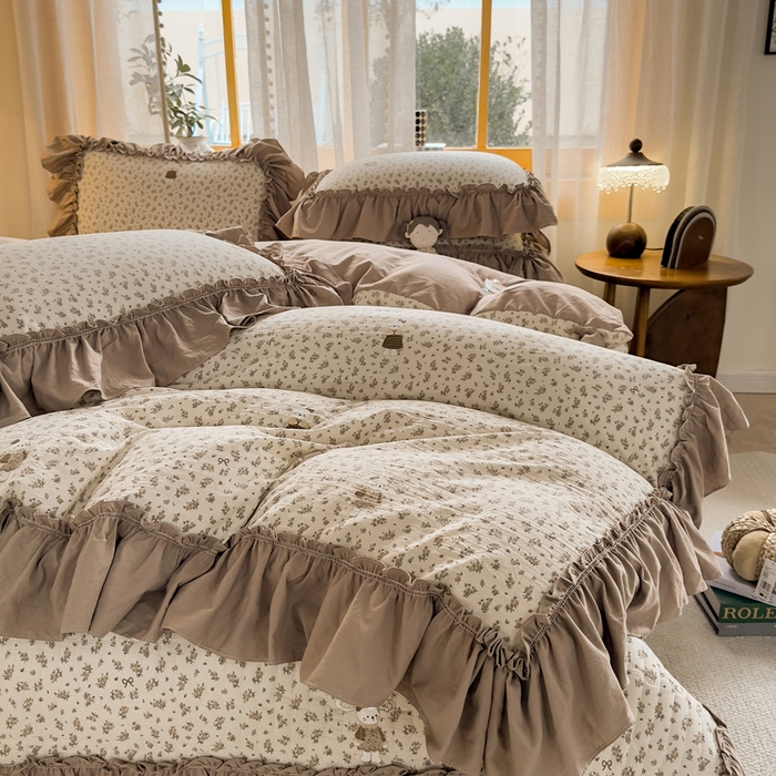 91家纺网 家纺一手货源 找家纺 大麦家纺 2026新款水洗古棉床盖印花四件套 织梦时空