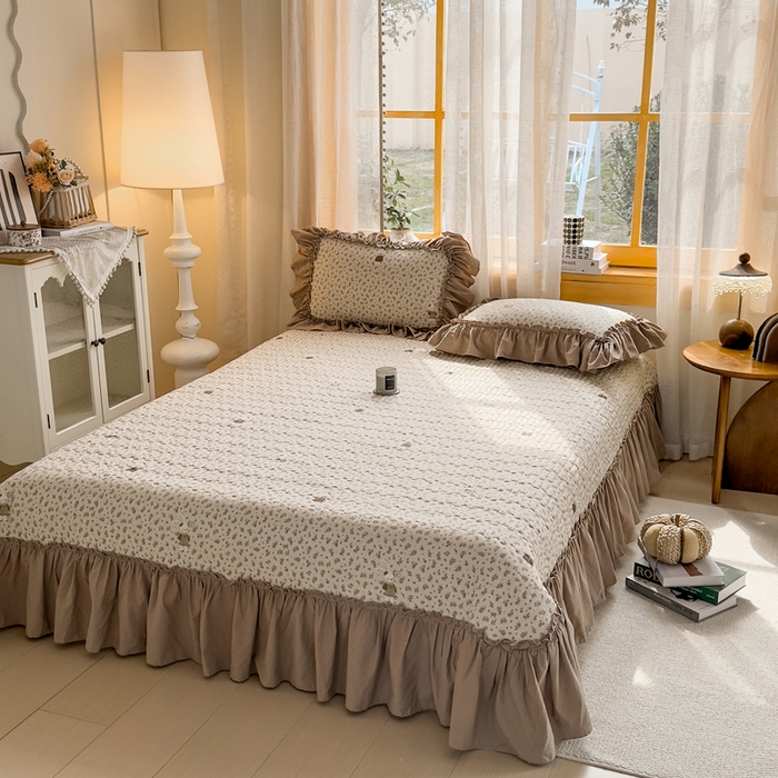 91家纺网 家纺一手货源 找家纺 大麦家纺 2026新款水洗古棉床盖印花四件套 织梦时空