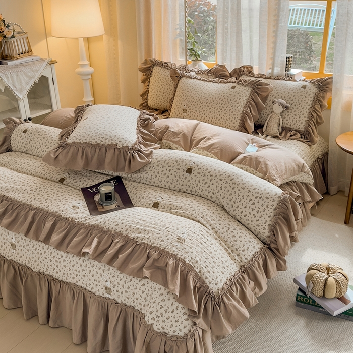 91家纺网 家纺一手货源 找家纺 大麦家纺 2026新款水洗古棉床盖印花四件套 织梦时空