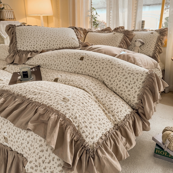 大麦家纺 2026新款水洗古棉床盖印花四件套 织梦时空