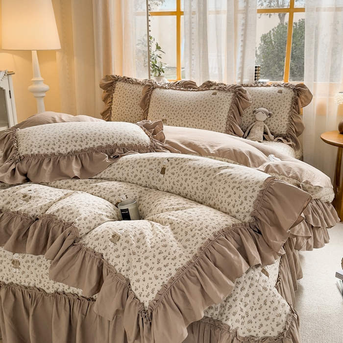 91家纺网 家纺一手货源 找家纺 大麦家纺 2026新款水洗古棉床盖印花四件套 织梦时空