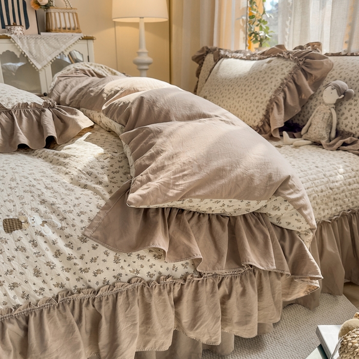 91家纺网 家纺一手货源 找家纺 大麦家纺 2026新款水洗古棉床盖印花四件套 织梦时空