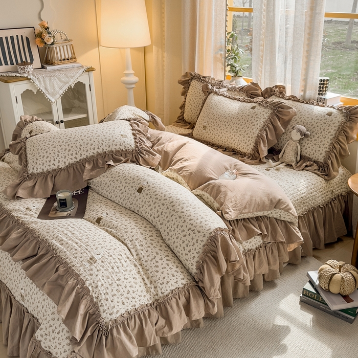 91家纺网 家纺一手货源 找家纺 大麦家纺 2026新款水洗古棉床盖印花四件套 织梦时空