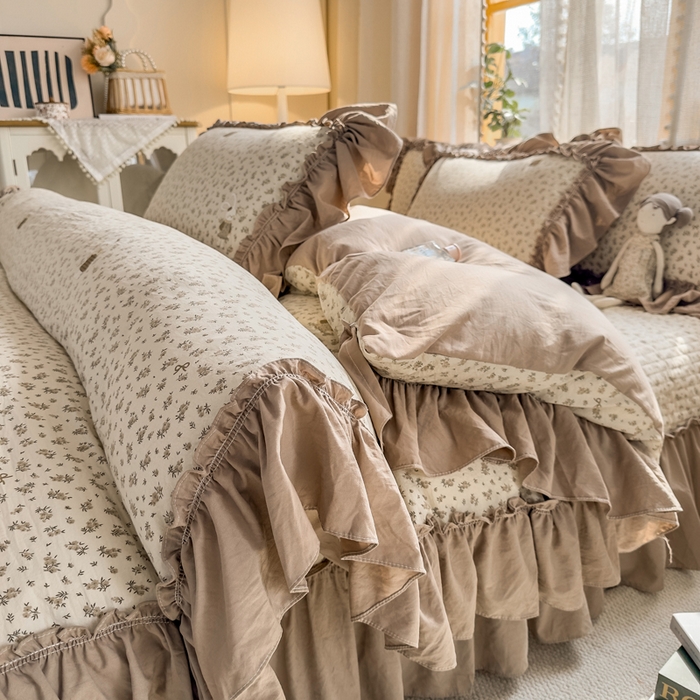 91家纺网 家纺一手货源 找家纺 大麦家纺 2026新款水洗古棉床盖印花四件套 织梦时空