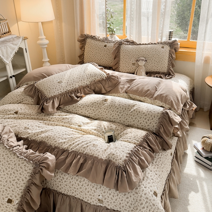 91家纺网 家纺一手货源 找家纺 大麦家纺 2026新款水洗古棉床盖印花四件套 织梦时空