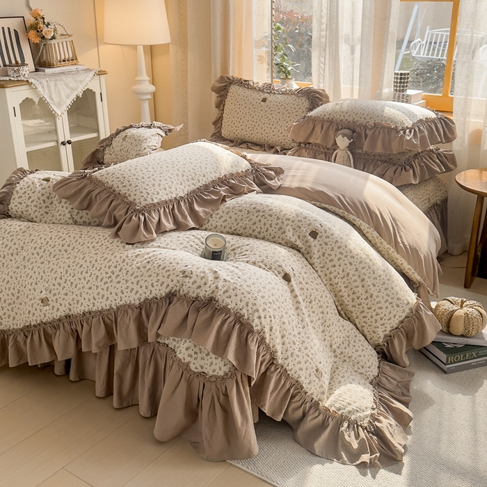 91家纺网 家纺一手货源 找家纺 大麦家纺 2026新款水洗古棉床盖印花四件套 织梦时空