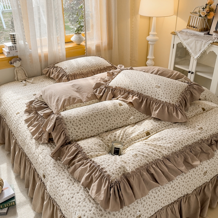 91家纺网 家纺一手货源 找家纺 大麦家纺 2026新款水洗古棉床盖印花四件套 织梦时空