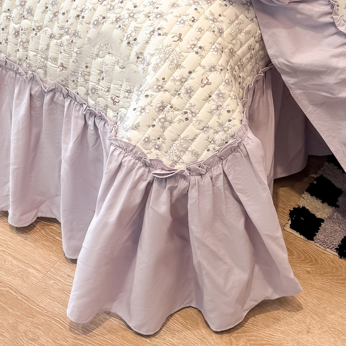 91家纺网 家纺一手货源 找家纺 大麦家纺 2026新款水洗古棉床盖印花四件套 紫苏-白