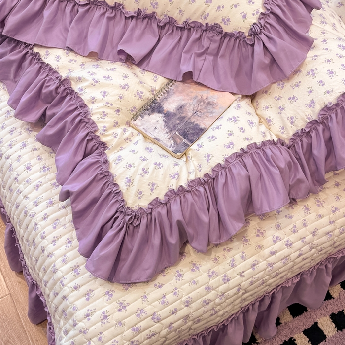 91家纺网 家纺一手货源 找家纺 大麦家纺 2026新款水洗古棉床盖印花四件套 紫鸳