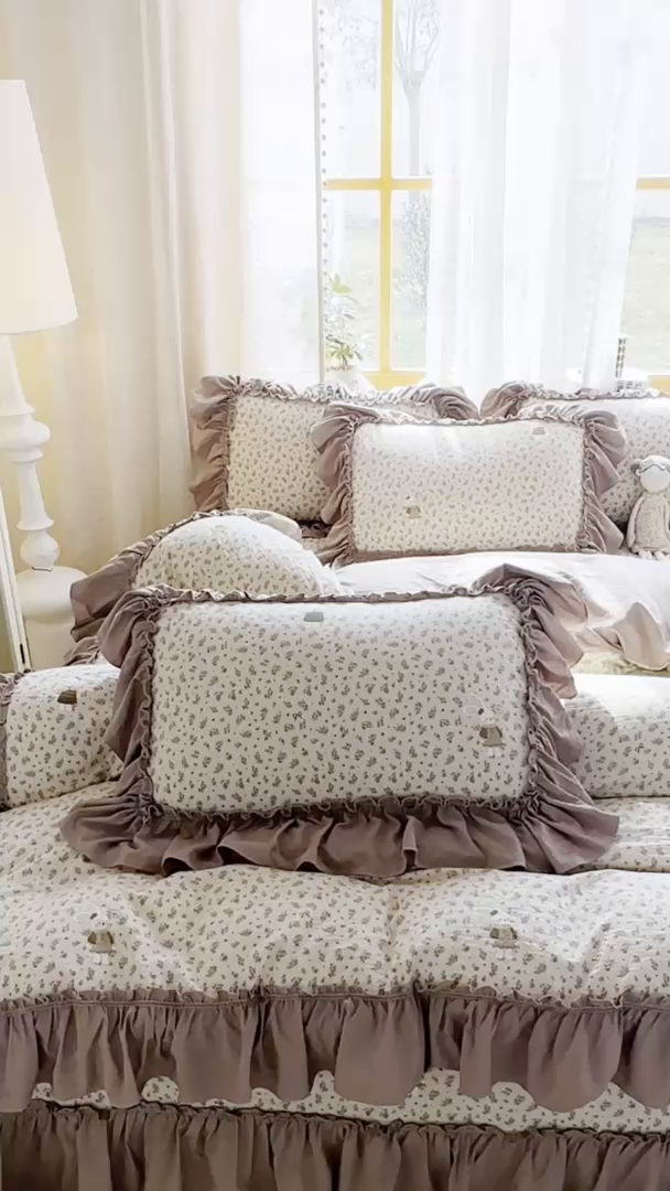 91家纺网 家纺一手货源 找家纺 大麦家纺 2026新款水洗古棉床盖印花四件套 织梦时空