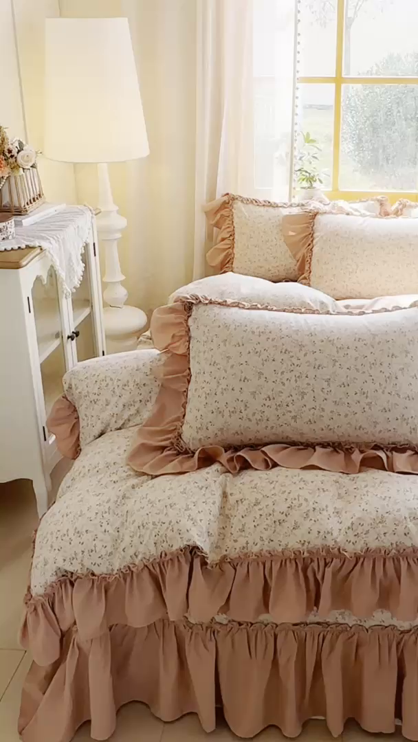 91家纺网 家纺一手货源 找家纺 大麦家纺 2026新款水洗古棉床盖印花四件套 月亮人